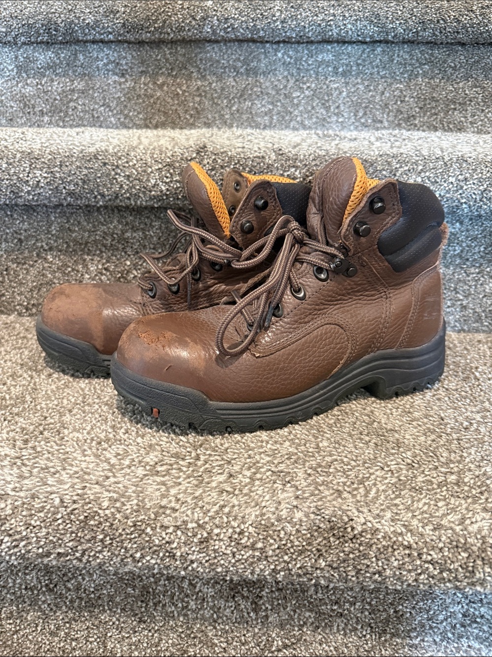 Timberland Brown steel toe Lace-Up Work Boots with Black Soles
